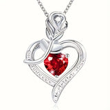 Silver Necklace with Heart-Shaped Ruby Pendant