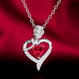 Silver Necklace with Heart-Shaped Ruby Pendant