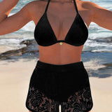 Laluna® | Elegante conjunto de bikini de encaje en color sólido