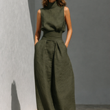 María - Conjunto Minimalista de Top y Pantalones Anchos de Algodón y Lino para Dama