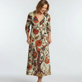 Élise | Vestido midi floral de manga larga con escote en V