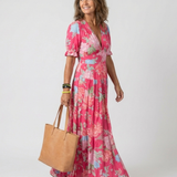 Juliette | Vestido Midi Floral de Mangas Cortas y Escote en V