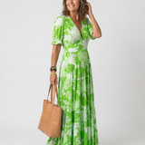 Juliette | Vestido Midi Floral de Mangas Cortas y Escote en V