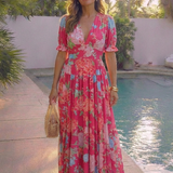 Juliette | Vestido Midi Floral de Mangas Cortas y Escote en V