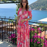 Juliette | Vestido Midi Floral de Mangas Cortas y Escote en V