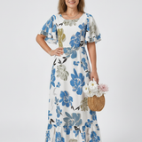 Nathalie | Vestido Maxi de Manga Corta con Escote Redondo
