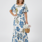 Nathalie | Vestido Maxi de Manga Corta con Escote Redondo