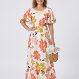 Nathalie | Vestido Maxi de Manga Corta con Escote Redondo