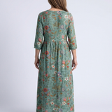 Valérie | Vestido Maxi Floral con Escote en V y Mangas Tres Cuartos