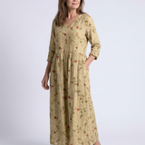 Valérie | Vestido Maxi Floral con Escote en V y Mangas Tres Cuartos