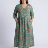 Valérie | Vestido Maxi Floral con Escote en V y Mangas Tres Cuartos