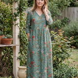 Valérie | Vestido Maxi Floral con Escote en V y Mangas Tres Cuartos