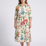 Charlotte | Vestido Midi Floral de Manga Corta con Botones