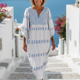 Marguerite | Vestido Maxi Bordado de Mangas Largas con Escote en V