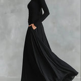 Noémie | Vestido Largo Negro con Escote Bateau y Sofisticado Drapeo
