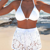 Laluna® | Elegante conjunto de bikini de encaje en color sólido