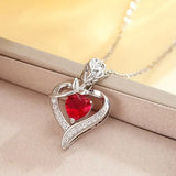 Silver Necklace with Heart-Shaped Ruby Pendant