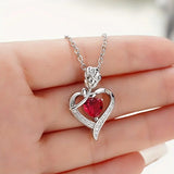 Silver Necklace with Heart-Shaped Ruby Pendant
