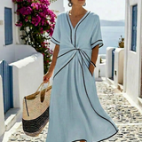Auriane | Vestido Midi con Escote en V y Cintura Entallada