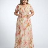Margaux | Vestido Maxi Floral de Mangas Cortas en Forma de V