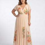 Hélène | Vestido Maxi Floral Plisado con Escote en V