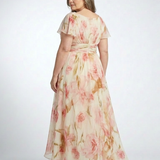 Margaux | Vestido Maxi Floral de Mangas Cortas en Forma de V