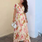 Margaux | Vestido Maxi Floral de Mangas Cortas en Forma de V