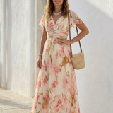Margaux | Vestido Maxi Floral de Mangas Cortas en Forma de V