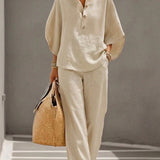 Mariel | Conjunto de Algodón y Lino con Mangas y Pantalones Sueltos