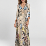 Caroline | Vestido Maxi Floral con Mangas Tres Cuartos